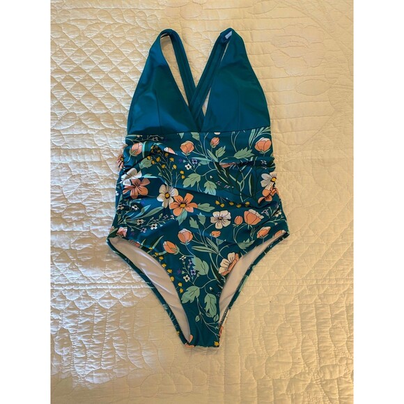 Beach Sissi  One Piece Swimsuit Plus Size XL Turquoise Tropical Swimsuit Pool - Picture 10 of 10